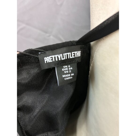 PrettyLittleThing Dress Black Pleated Draped Midi US 2 - Picture 4 of 9